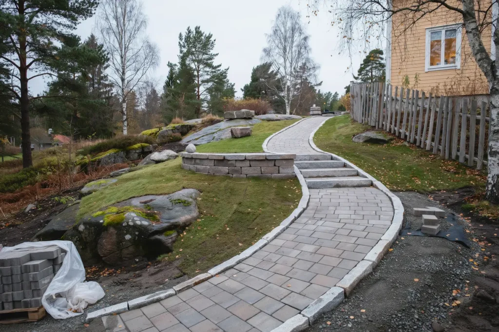marksten i sl nt l sningar f r stabila g ngar trappor och uteplatser p kuperad tomt