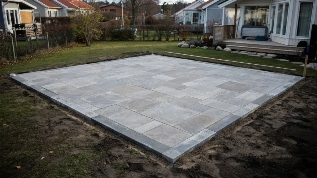 stenl ggning med landssten f r v xthusgrund i tensta sp nga
